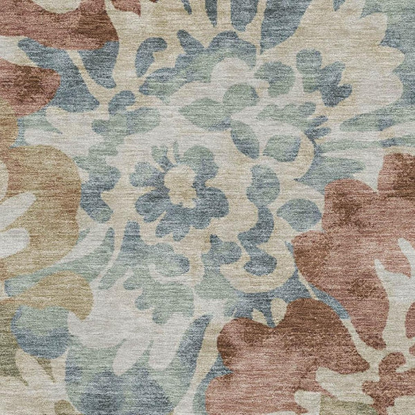 HomeRoots 5' X 8' Floral Area Rug in Rust and Blue - Washable, UV Protected, Stain Resistant, Non-Slip Design 715053