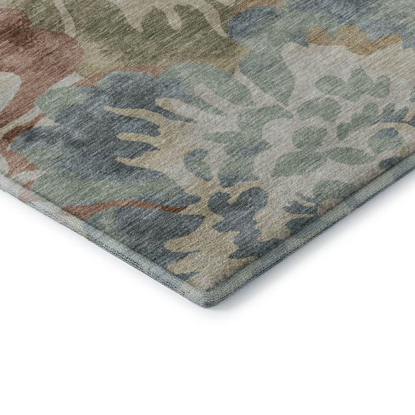 HomeRoots 5' X 8' Floral Area Rug in Rust and Blue - Washable, UV Protected, Stain Resistant, Non-Slip Design 715053