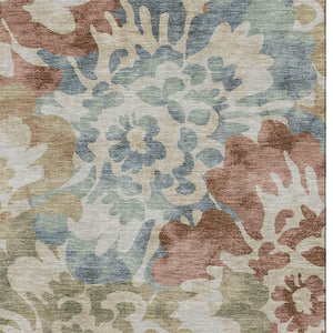 HomeRoots 5' X 8' Floral Area Rug in Rust and Blue - Washable, UV Protected, Stain Resistant, Non-Slip Design 715053