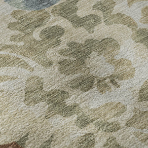 HomeRoots 5' X 8' Floral Area Rug in Rust and Blue - Washable, UV Protected, Stain Resistant, Non-Slip Design 715053