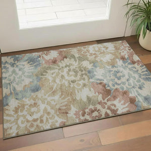HomeRoots 5' X 8' Floral Area Rug in Rust and Blue - Washable, UV Protected, Stain Resistant, Non-Slip Design 715053