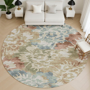 HomeRoots 8' X 10' Floral Washable Area Rug with UV Protection - Durable, Stain Resistant, Perfect for Homes! 715055