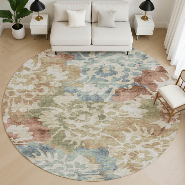 HomeRoots 8' X 10' Floral Washable Area Rug with UV Protection - Durable, Stain Resistant, Perfect for Homes! 715055