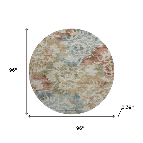 HomeRoots 8' X 10' Floral Washable Area Rug with UV Protection - Durable, Stain Resistant, Perfect for Homes! 715055