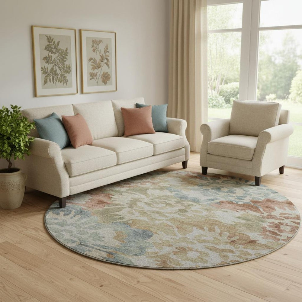 HomeRoots 8' X 10' Floral Washable Area Rug with UV Protection - Durable, Stain Resistant, Perfect for Homes! 715055