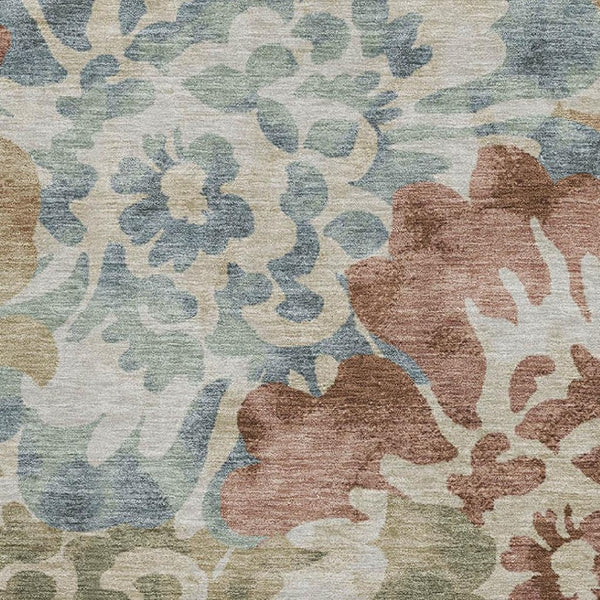 HomeRoots 9' X 12' Floral Area Rug in Rust & Blue – Washable, UV-Protected, Non-Slip, Perfect for Homes! 715056