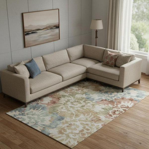 HomeRoots 9' X 12' Floral Area Rug in Rust & Blue – Washable, UV-Protected, Non-Slip, Perfect for Homes! 715056