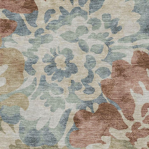 HomeRoots 10' X 14' Floral Area Rug in Rust and Blue - Washable, UV Protected, Durable, Pet-Friendly Design 715057