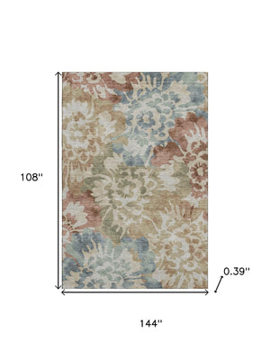 HomeRoots 10' X 14' Floral Area Rug in Rust and Blue - Washable, UV Protected, Durable, Pet-Friendly Design 715057