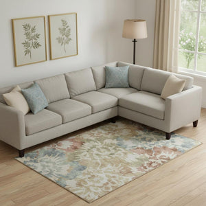 HomeRoots 10' X 14' Floral Area Rug in Rust and Blue - Washable, UV Protected, Durable, Pet-Friendly Design 715057