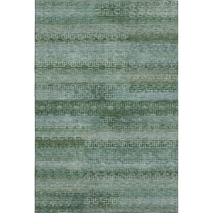 HomeRoots 8' Sage and Blue Striped Washable Round Rug - UV Protected, Stain-Resistant, Perfect for Homes! 715060