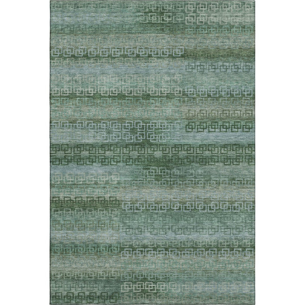HomeRoots 8' Sage and Blue Striped Washable Round Rug - UV Protected, Stain-Resistant, Perfect for Homes! 715060