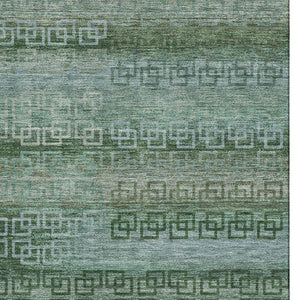 HomeRoots 8' Sage and Blue Striped Washable Round Rug - UV Protected, Stain-Resistant, Perfect for Homes! 715060