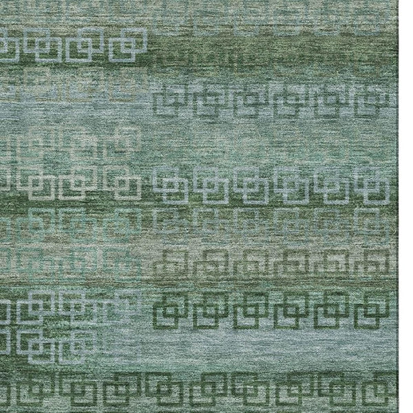 HomeRoots 8' Sage and Blue Striped Washable Round Rug - UV Protected, Stain-Resistant, Perfect for Homes! 715060