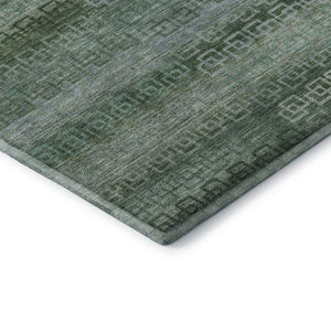 HomeRoots 8' Sage and Blue Striped Washable Round Rug - UV Protected, Stain-Resistant, Perfect for Homes! 715060