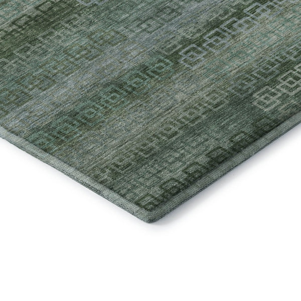 HomeRoots 8' Sage and Blue Striped Washable Round Rug - UV Protected, Stain-Resistant, Perfect for Homes! 715060