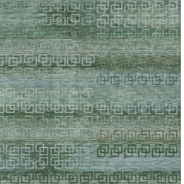 HomeRoots 8' Sage and Blue Striped Washable Round Rug - UV Protected, Stain-Resistant, Perfect for Homes! 715060