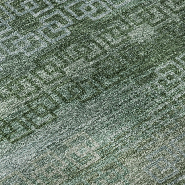 HomeRoots 8' Sage and Blue Striped Washable Round Rug - UV Protected, Stain-Resistant, Perfect for Homes! 715060
