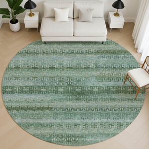 HomeRoots 8' X 10' Sage & Blue Striped Area Rug - Washable, UV Protected, Durable for High-Traffic Areas 715061