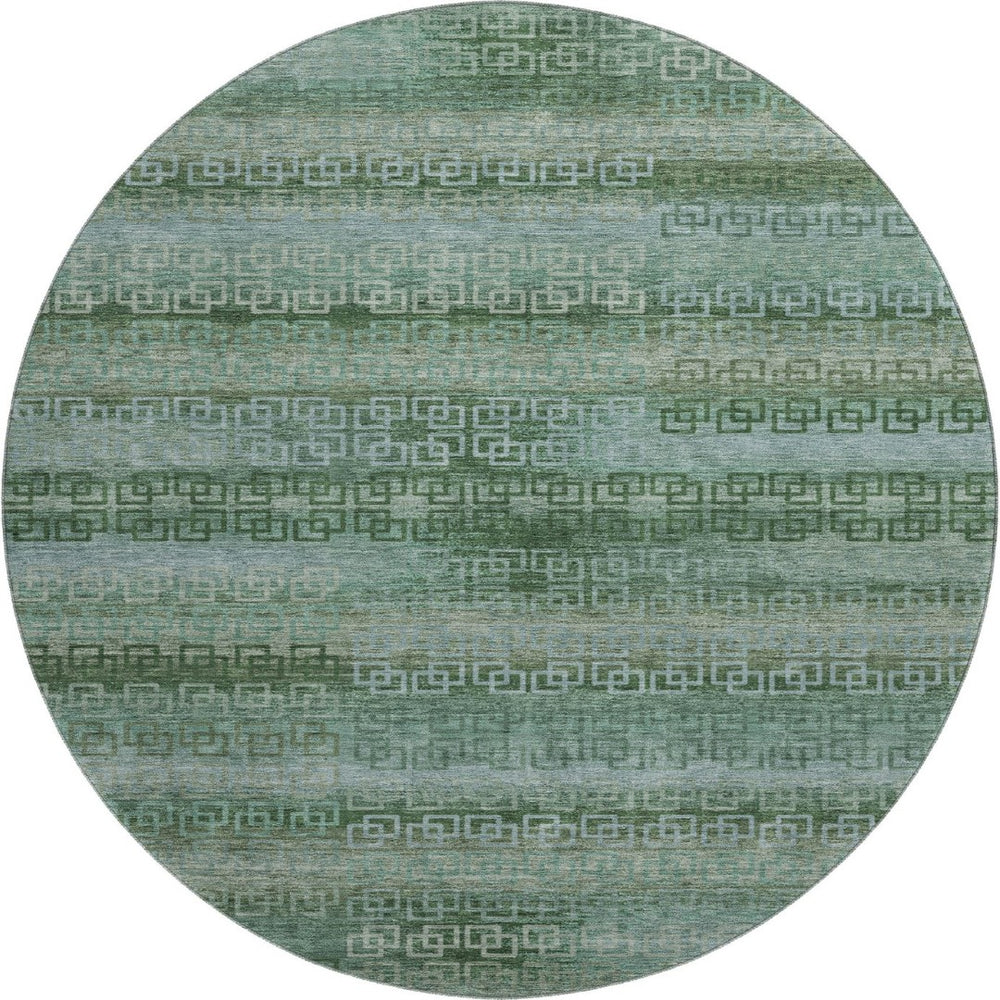 HomeRoots 8' X 10' Sage & Blue Striped Area Rug - Washable, UV Protected, Durable for High-Traffic Areas 715061