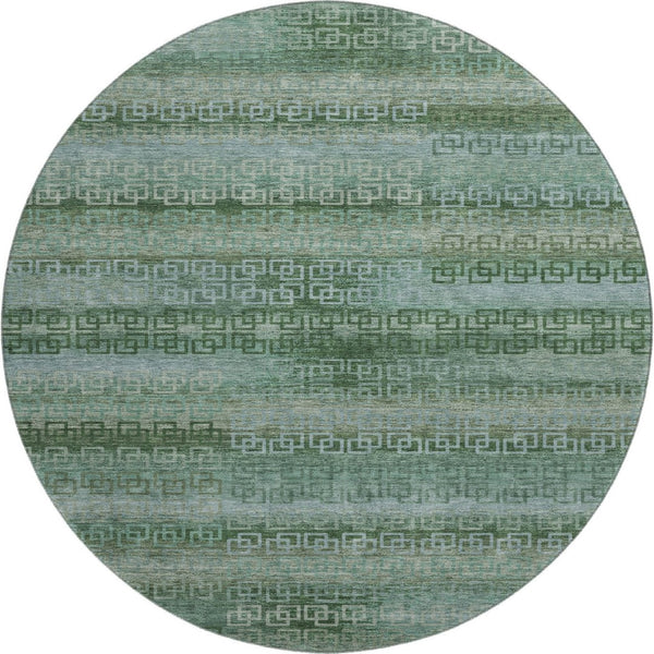 HomeRoots 8' X 10' Sage & Blue Striped Area Rug - Washable, UV Protected, Durable for High-Traffic Areas 715061