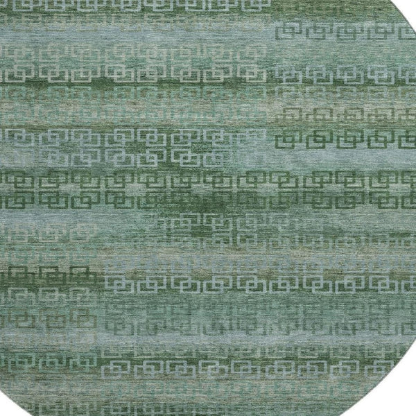 HomeRoots 8' X 10' Sage & Blue Striped Area Rug - Washable, UV Protected, Durable for High-Traffic Areas 715061