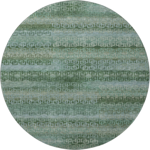HomeRoots 8' X 10' Sage & Blue Striped Area Rug - Washable, UV Protected, Durable for High-Traffic Areas 715061