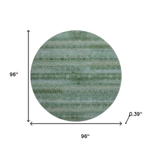 HomeRoots 8' X 10' Sage & Blue Striped Area Rug - Washable, UV Protected, Durable for High-Traffic Areas 715061