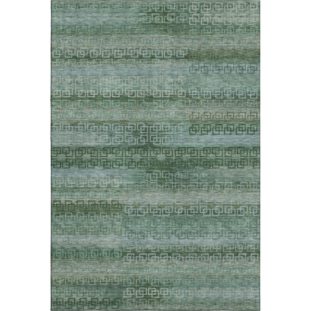 HomeRoots 9' X 12' Sage and Blue Striped Area Rug - Soft, Durable, Washable, UV-Protected for Family Spaces 715062