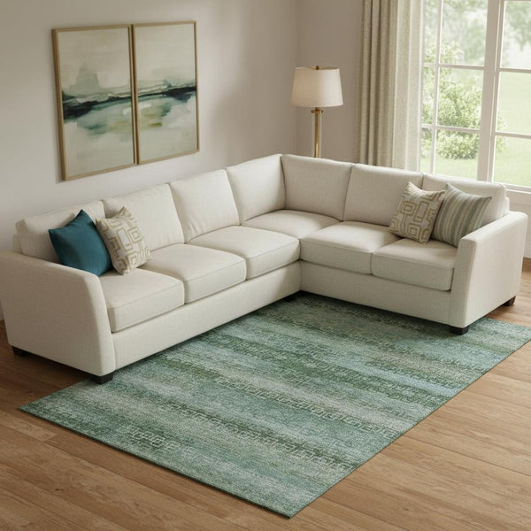 HomeRoots 9' X 12' Sage and Blue Striped Area Rug - Soft, Durable, Washable, UV-Protected for Family Spaces 715062