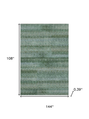 HomeRoots 10' X 14' Sage Blue Striped Washable Area Rug - Durable, UV Protected, Perfect for High-Traffic Spaces! 715063