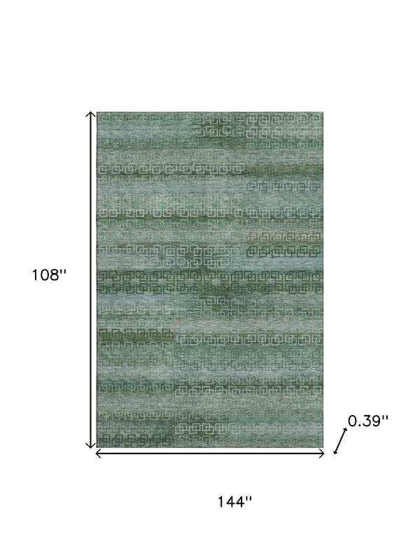 HomeRoots 10' X 14' Sage Blue Striped Washable Area Rug - Durable, UV Protected, Perfect for High-Traffic Spaces! 715063