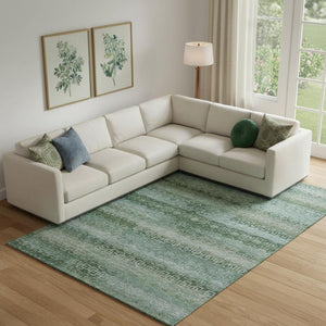 HomeRoots 10' X 14' Sage Blue Striped Washable Area Rug - Durable, UV Protected, Perfect for High-Traffic Spaces! 715063