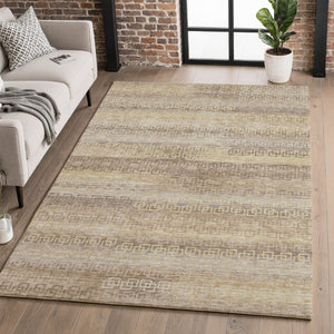 HomeRoots 5' X 8' Stylish Beige and Brown Striped Washable Area Rug with UV Protection & Stain Resistance 715065