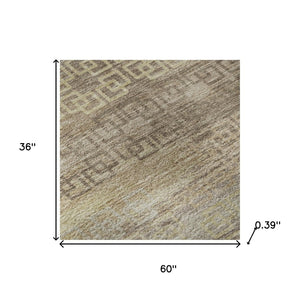 HomeRoots 5' X 8' Stylish Beige and Brown Striped Washable Area Rug with UV Protection & Stain Resistance 715065