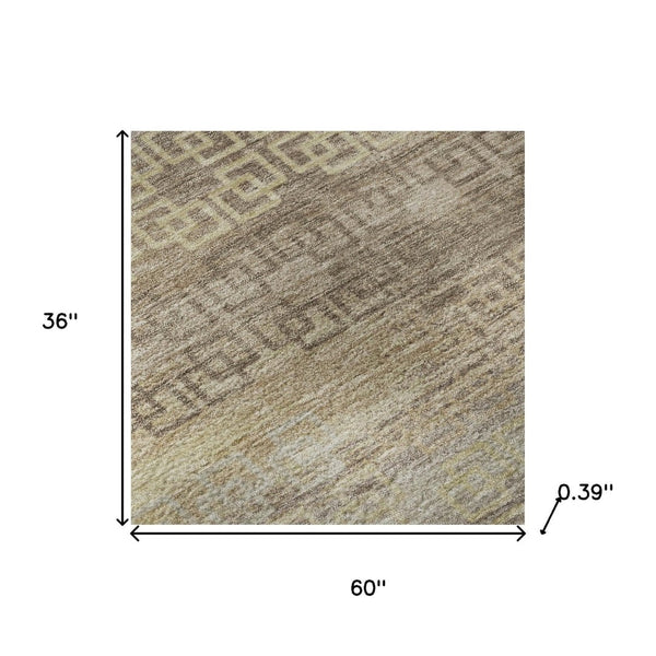 HomeRoots 5' X 8' Stylish Beige and Brown Striped Washable Area Rug with UV Protection & Stain Resistance 715065