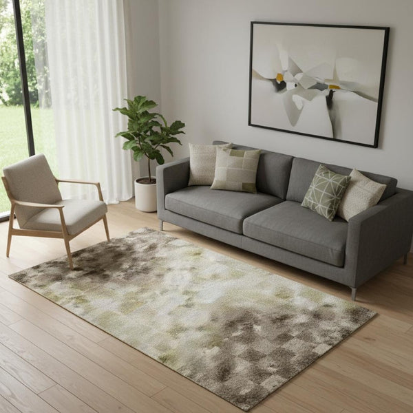 HomeRoots 8' Washable Round Rug in Beige & Brown Stripes - UV Protected, Stain Resistant for Active Homes 715066