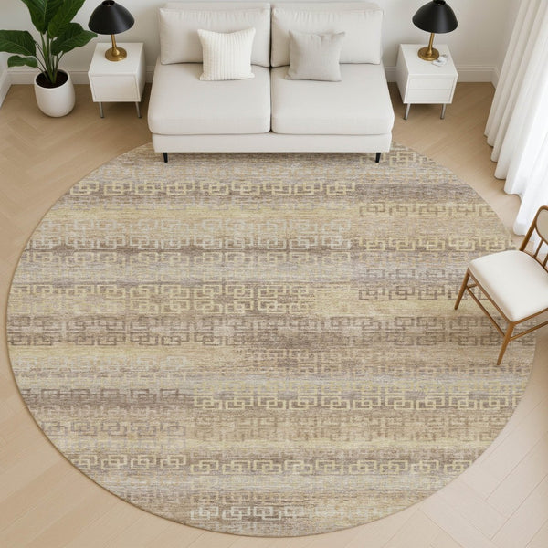 HomeRoots 8' X 10' Washable Beige and Brown Striped Area Rug – Durable, Stain Resistant, UV Protected Design 715067