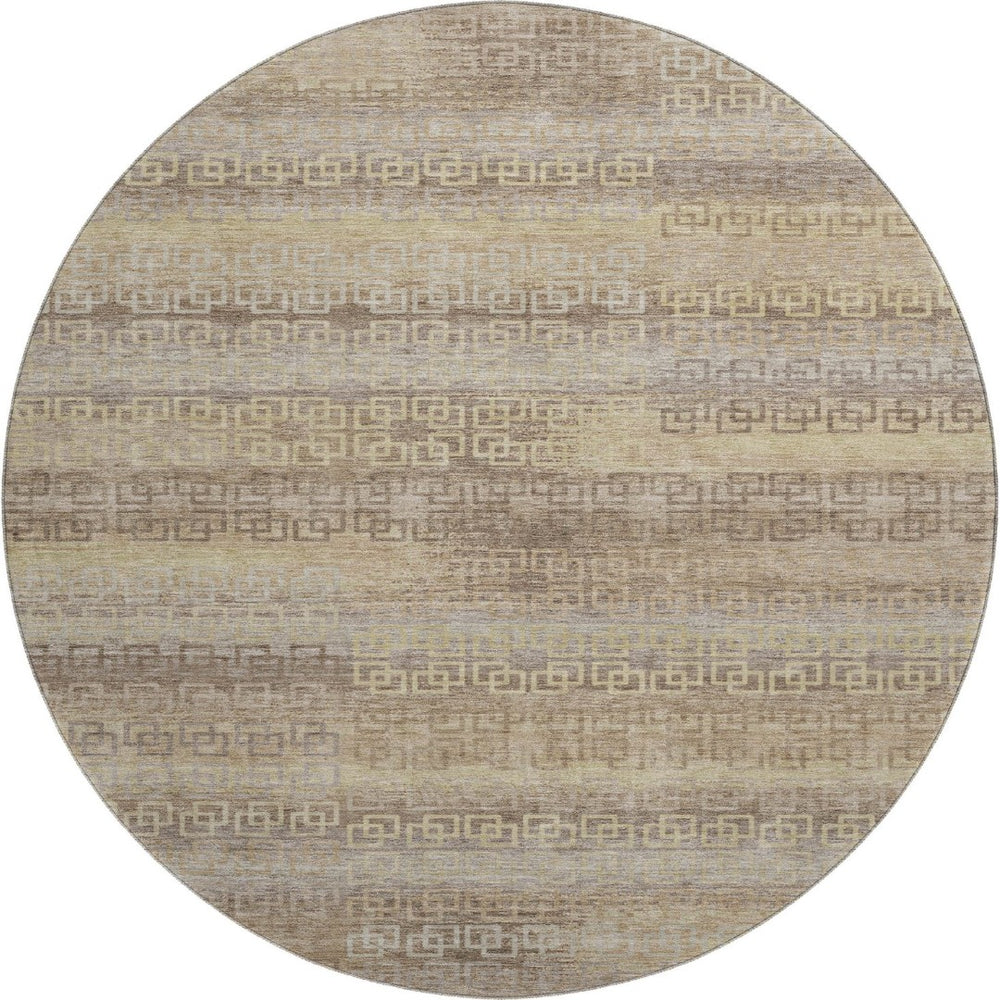 HomeRoots 8' X 10' Washable Beige and Brown Striped Area Rug – Durable, Stain Resistant, UV Protected Design 715067