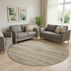 HomeRoots 8' X 10' Washable Beige and Brown Striped Area Rug – Durable, Stain Resistant, UV Protected Design 715067