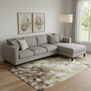 HomeRoots 9' X 12' Washable Beige & Brown Striped Area Rug - UV Resistant, Non-Slip for Family Rooms & Patios 715068