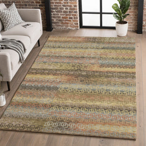 HomeRoots 5' X 8' Brown and Gold Striped Area Rug - Machine Washable, UV Protected, Stylish & Durable Design 715071