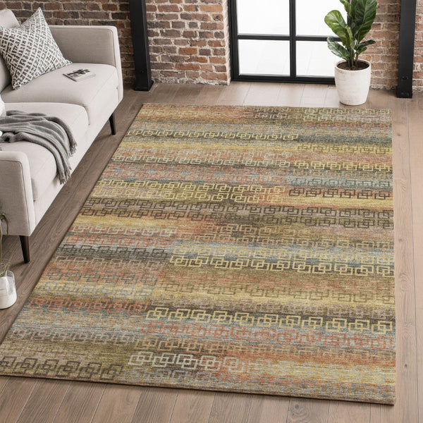 HomeRoots 5' X 8' Brown and Gold Striped Area Rug - Machine Washable, UV Protected, Stylish & Durable Design 715071