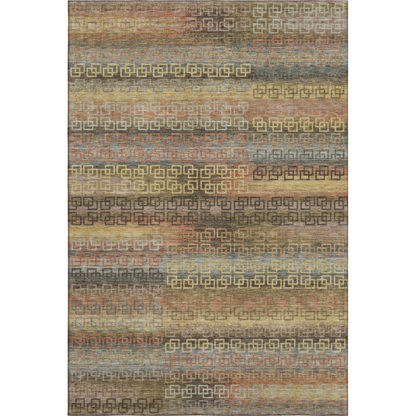 HomeRoots 5' X 8' Brown and Gold Striped Area Rug - Machine Washable, UV Protected, Stylish & Durable Design 715071