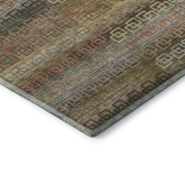 HomeRoots 5' X 8' Brown and Gold Striped Area Rug - Machine Washable, UV Protected, Stylish & Durable Design 715071