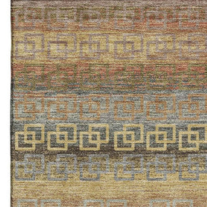 HomeRoots 5' X 8' Brown and Gold Striped Area Rug - Machine Washable, UV Protected, Stylish & Durable Design 715071