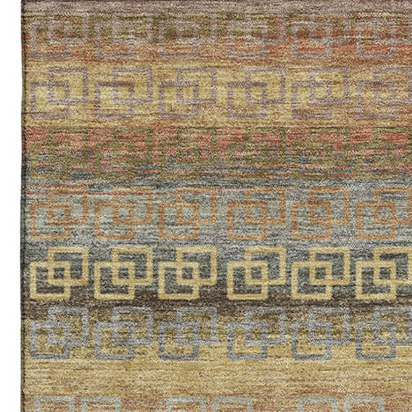 HomeRoots 5' X 8' Brown and Gold Striped Area Rug - Machine Washable, UV Protected, Stylish & Durable Design 715071