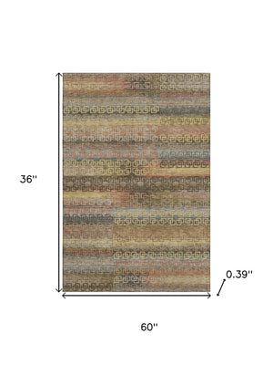 HomeRoots 5' X 8' Brown and Gold Striped Area Rug - Machine Washable, UV Protected, Stylish & Durable Design 715071