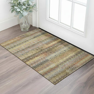 HomeRoots 5' X 8' Brown and Gold Striped Area Rug - Machine Washable, UV Protected, Stylish & Durable Design 715071