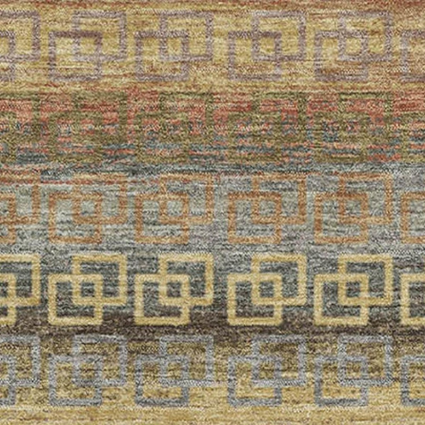 HomeRoots 8' Brown and Gold Striped Washable Round Rug - Durable, UV-Protected, Stain-Resistant, Non-Slip Design 715072